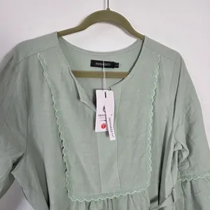 NEW Merokeety Peasant Maxi Dress Sage Pistachio Green Boho Cottagecore Modest L thumbnail 5