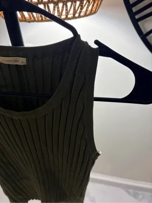 Olive Ribbed Tank Top Green Size M thumbnail 4
