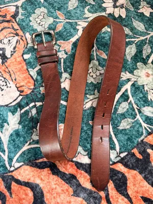 Vintage Chunky Brown Genuine Leather Belt with Solid Brass Buckle Silver Size 34 thumbnail 2