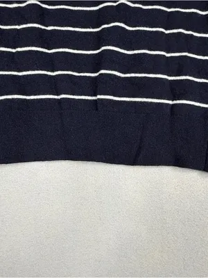 Banana Republic Merino Wool Sweater S Navy Stripe Red Lips Embroidered Preppy thumbnail 5
