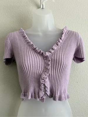 Aeropostale Lavender Knit Cropped top XS Small Ruffle Trim Coquette Fairycore thumbnail 1