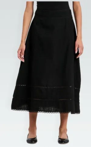 NWT Black Cotton A-Line Midi Skirt thumbnail 1