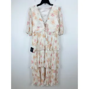 Lulus Jadia Ivory Floral Pleated Tiered Midi Dress Cocktail Party XL NWT thumbnail 10