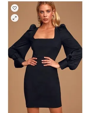 Lulus Longtime Crush Black Puff Shoulder Long Sleeve Mini Dress W1187 Sz S thumbnail 1