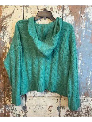 American Eagle Green Cable Knit Hooded Sweater, size Small thumbnail 3