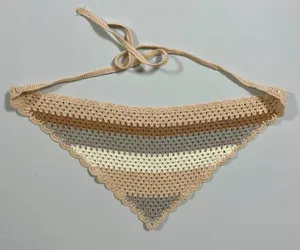 Tan Beige Gray Crochet Knit Striped Bandana Headband Hair Accessory 🤎✨ thumbnail 1
