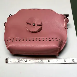 Mini Pink Leather Studded Crossbody Zipper Bag * WITHOUT STRAP * thumbnail 9