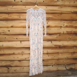 MAC DUGGAL 93772 Cream Floral Embellished Long Sleeve Gown Dress Size 4 thumbnail 5