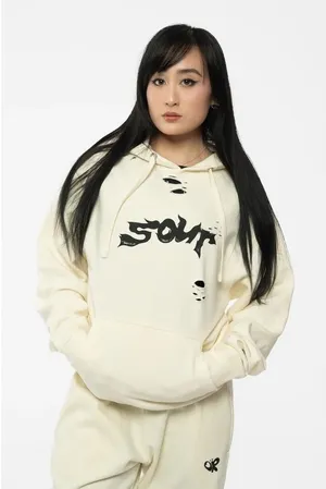 ✨Olivia Rodrigo Sour‎ Tour Cream Distressed Hoodie Fairy Art Wings Pullover Sz M thumbnail 1