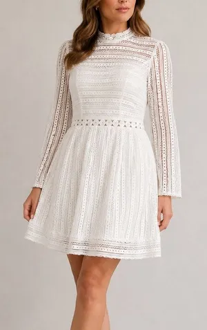 Bardot Vivian White Lace Long Sleeve Wedding Bridal Shower Cocktail Mini Dress thumbnail 1