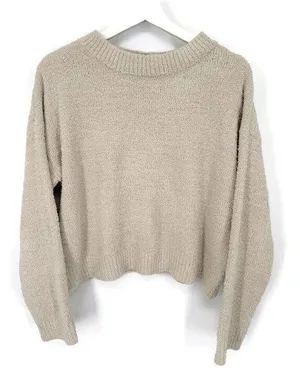 ADORN Luxe Ultra Soft Plush Textured Knit Pullover Sweater Cream Oversized Small thumbnail 1