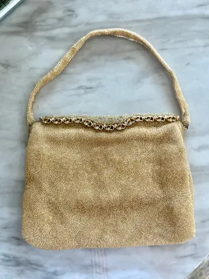Le Goût du Jour Gold Beaded Swirl Rhinestone Filigree 50s Wrist Bag thumbnail 1