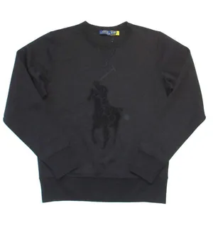 NWT Polo Ralph Lauren Women's Big Pony Sweatshirt in Black Tonal Pullover XS thumbnail 1