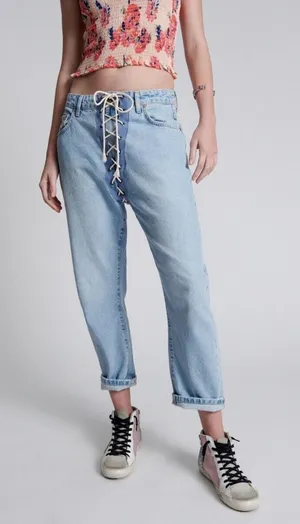 nwt 28 / 6 Womens One Teaspoon Relaxed Fit Laced Bandit Jeans Lace Up Best Blue thumbnail 1