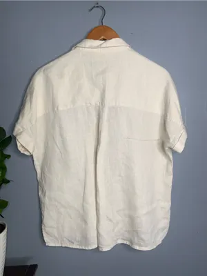 Tahari Cream Short-Sleeve Linen Button-Down Shirt - Medium thumbnail 4
