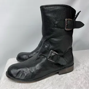 Steve Madden Temmpt Black Leather Mid Rise Boots 8M moto back zipper thumbnail 9