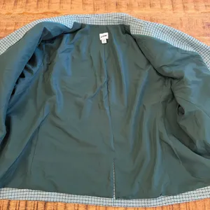 J Crew Schoolboy Blazer Womens 24 Wool Blend Green Plaid Houndstooth Preppy Gold thumbnail 9