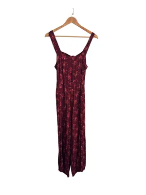 Madewell Apron Bowback Jumpsuit Red Floral Wide Leg Open Back Size 2 thumbnail 3