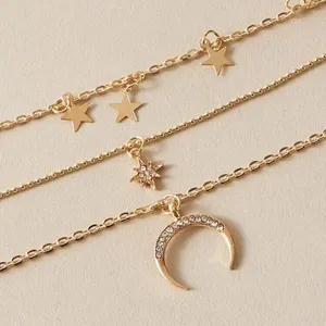 Dainty Star Rhinestone Moon Charm Layered Necklace thumbnail 3