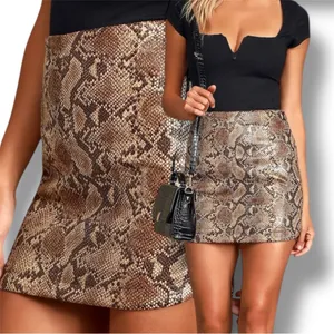 Lulus - NWOT Wild Card Snake Print Vegan Leather Mini Skirt Tan XL thumbnail 4