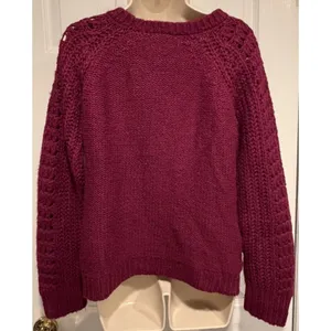 Ann Taylor Loft Women's Maroon Crew Neck Sweater Sz M lace knit warm cozy raglan thumbnail 2