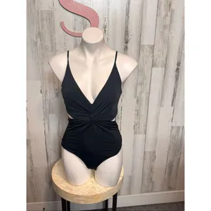 Express Black Twist Front Cutout One-Piece Swimsuit Bodysuit Size Small thumbnail 2