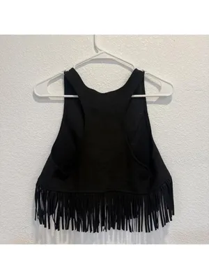 Forever 21 Black Fringe Vest Size S thumbnail 4