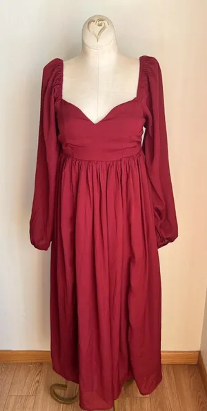 Abercrombie & Fitch Burgundy Long Sleeve MIDI Dress thumbnail 1
