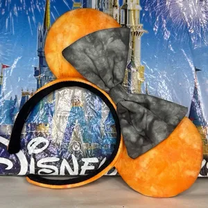 Disney parks Orange & black bleach wash tie dye Halloween Minnie Mouse ears thumbnail 1