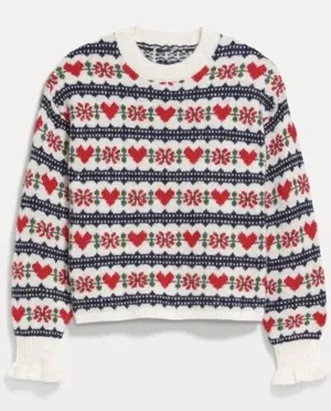 Loose Crew-Neck Wool-Blend Cropped Sweater Old Navy Large hearts Oversized thumbnail 1