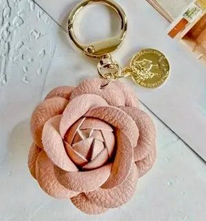 NEW Nude Pink Vegan Leather Camellia Keychain Bag charm thumbnail 1