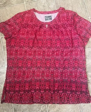 Butter-Soft Women’s Scrub Top in Red/Pink/Gray Pattern thumbnail 1