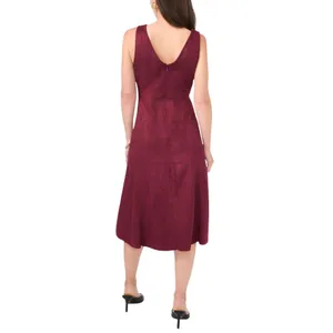 Msk Womens Petite V-Neck Fit Flare Faux Suede Dress 91699953V Merlot Purple 8P thumbnail 10