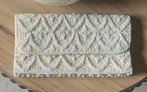 Non Signe Handmade Creme/White Bridal Beaded Clutch Made in Hong Kong thumbnail 1