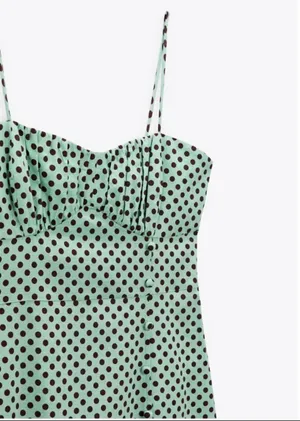 ZARA Turquoises Linen Blend Polka Dot Dress thumbnail 8