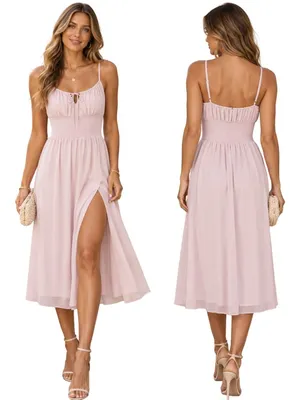 Aritzia Wilfred Genoa Midi Dress Women's Medium Baby Pink Chiffon Formal Wedding thumbnail 2
