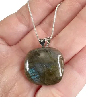 Green & Blue Square Glass Pendant Sterling Silver Box Chain Necklace thumbnail 1