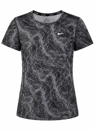 Nike Womens Dri-FIT Running Shirt Black White Wavy Graphic Tee Medium thumbnail 1