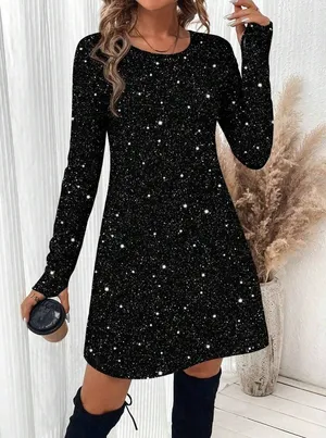 Black Starry Sky Long Sleeve Bodycon Dress thumbnail 3