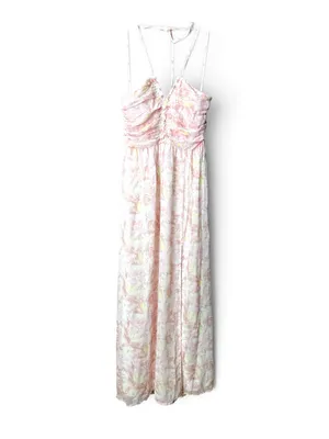 NWOT Lulus Effortlessly Abloom Light Pink Floral Ruched Halter Maxi Dress L thumbnail 5