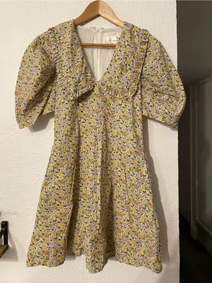 Anthropologie Yellow Floral Mini Dress Ruffle Short Sleeve Collared Printed SZ 4 thumbnail 3
