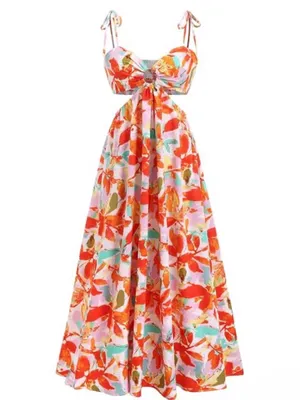 Amazon Floral Cutout Maxi Dress in Orange Multi thumbnail 4