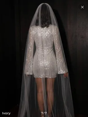 Long sleeve high neck sparkle ivory dress thumbnail 5