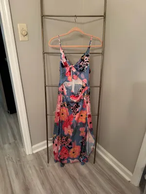 Cut Out Patterned Midi Dress Blue Size M thumbnail 2
