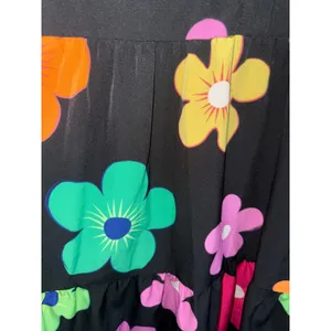 Women XL Black Floral Flutter Sleeve Tiered Babydoll Mini Dress V-Neck thumbnail 3
