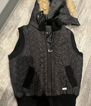 GUESS Womens Small Black Vest With Fur Hood Zip‎ Up Sleeveless thumbnail 1