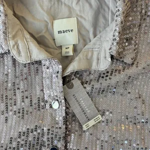 Maeve Bettina Sequined Tiered Shirtdress Medium Petite Dusty Purple Mini NWT thumbnail 15
