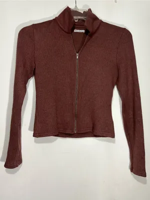 Reformation brown Ribbed Zip-Front Mock Collar top size S thumbnail 1