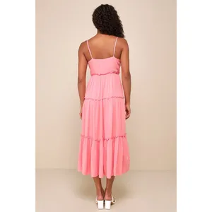Lulus‎ Sweetest Perception Midi Dress Womens Large Coral Pink NWT Ruffle Tiered thumbnail 4
