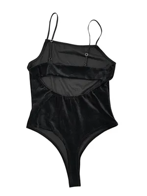 Velvet Black Bodysuit With Adjustable Spaghetti Straps By Forever 21 Size M thumbnail 2